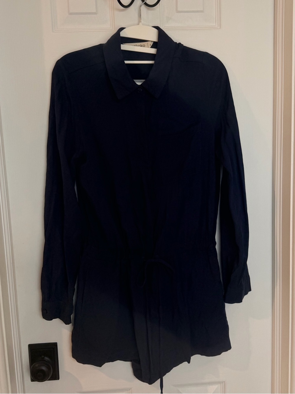 Rokoko by Dazz Navy Utility Romper Long Sleeve Drawstring Waist Small